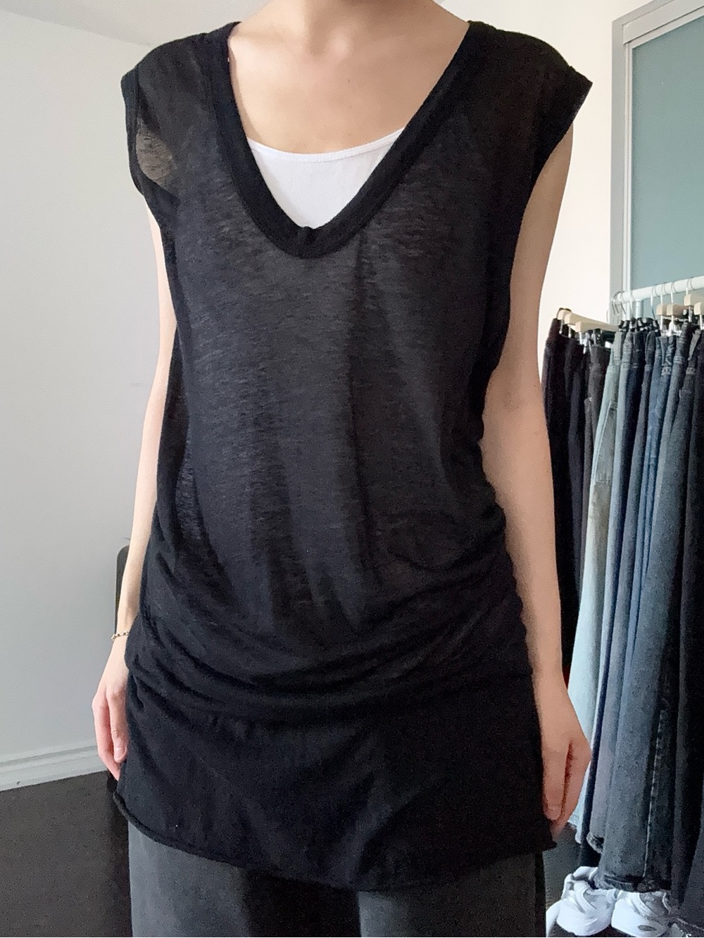 Rick Owens Wishbone S/S 2007 Black Sheer Sleeveless Tunic Top